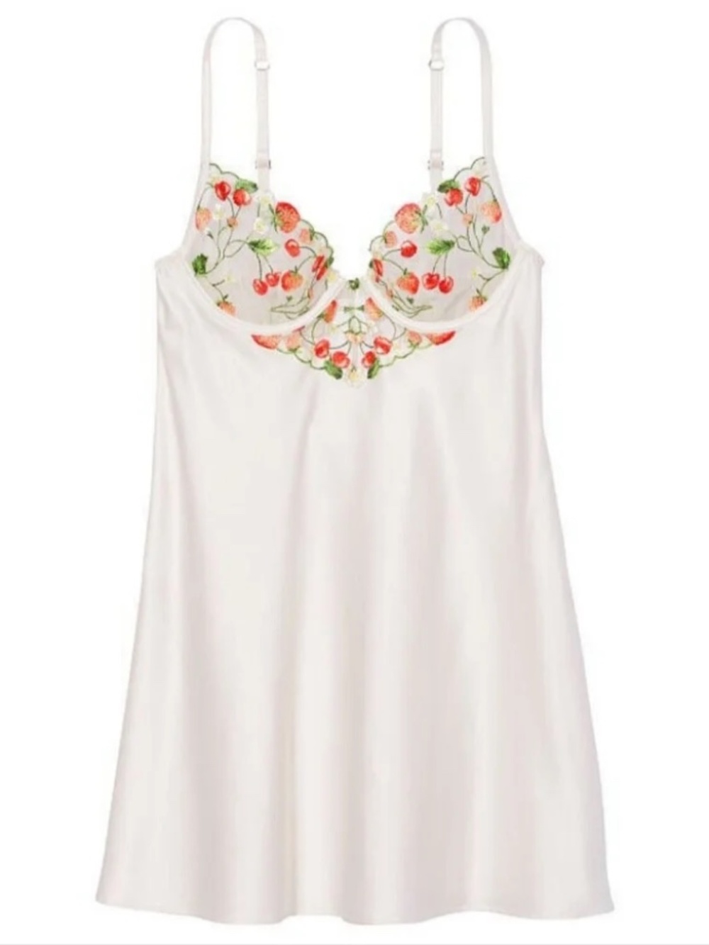 NWT Victoria's Secret Strawberry Cherry Slip Dress, Satin Lace, Size Medium